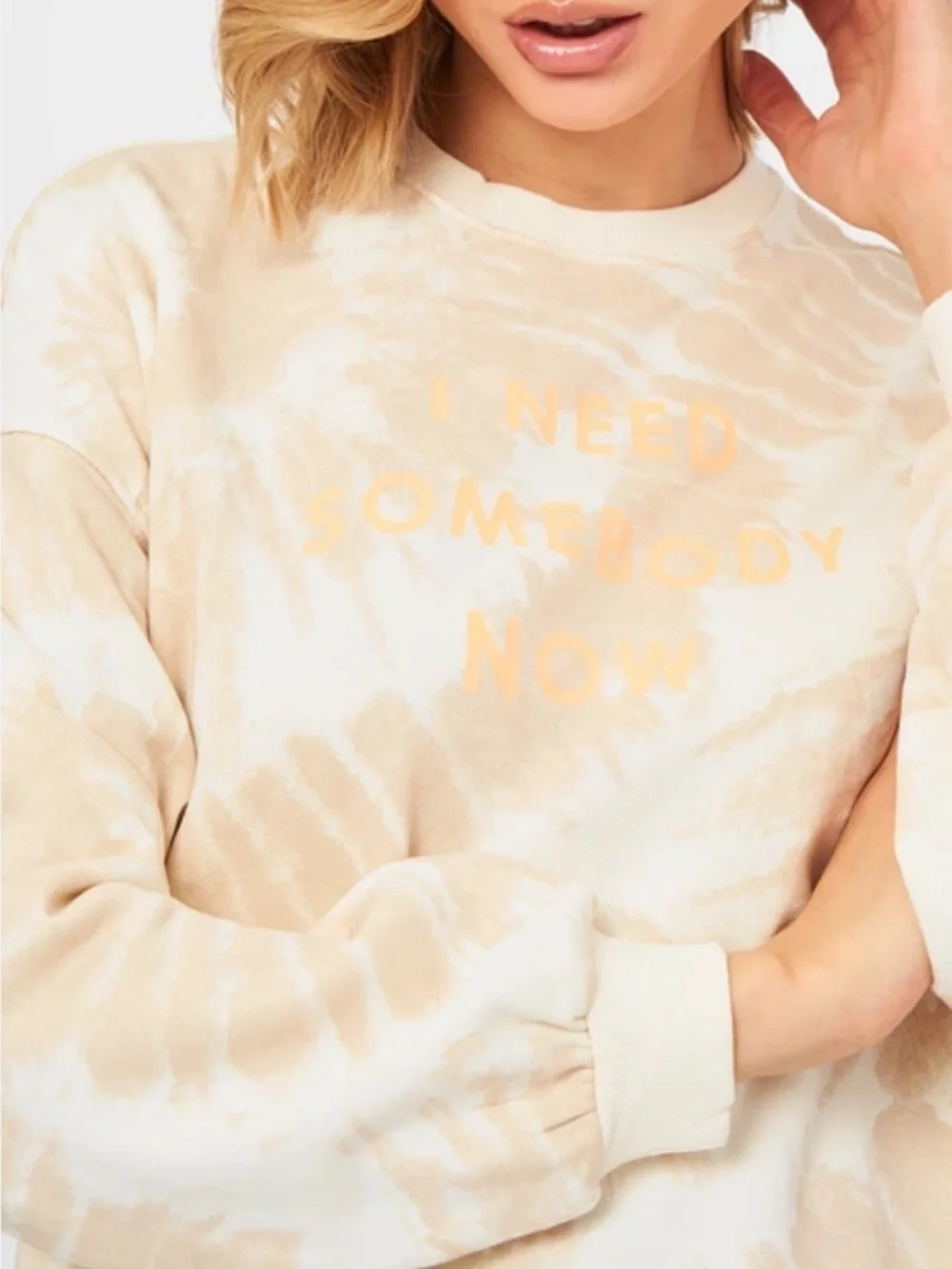 H&M Beige & Creme Shawn Mendes Tie-Dye Sweatshirt Oversized Size Extra Small - Picture 3 of 15